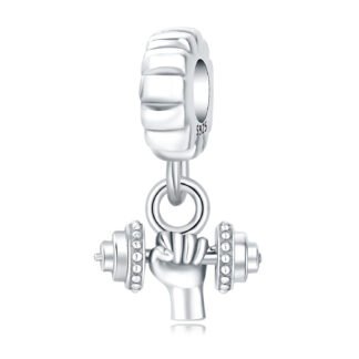 Silver Hand Dumbbell Weightlifting Charm