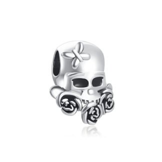 Silver Skull Butterfly Roses Charm
