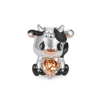 Silver Black Cute Baby Cow Gold Bronze Heart Gem Charm