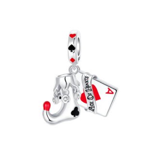 Silver Jester Shoe and Ace of Hearts Card Charm