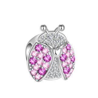 Silver Ladybug Pink Gems Wings Charm
