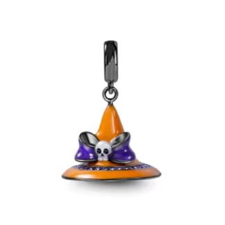 Silver Skull Bow Orange Witch Hat Charm