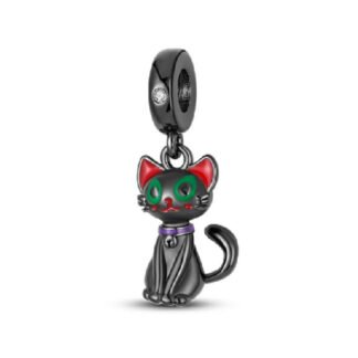 Silver Quirky Color Red Ears Black Cat Charm