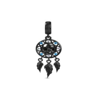Silver Black Skull Dreamcatcher Charm