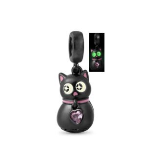 Silver Glow in the Dark Eyes Black Cat Charm