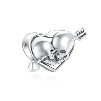 Silver Heart Skull Lovers Arrow Pierce Through Charm