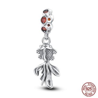 Silver Goldfish Orange Gems Charm
