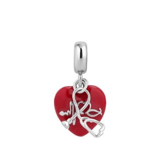 Silver Red Heart Healthcare Stethoscopes Charm
