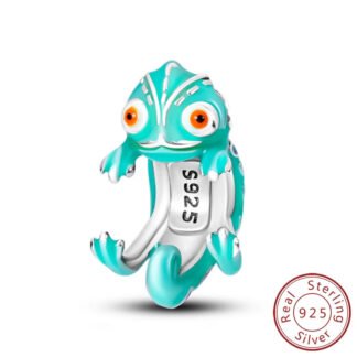 Silver Blank Stare Teal Chameleon Charm