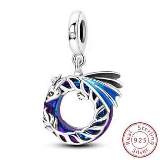 Silver Curling Blue Dragon Ring Charm