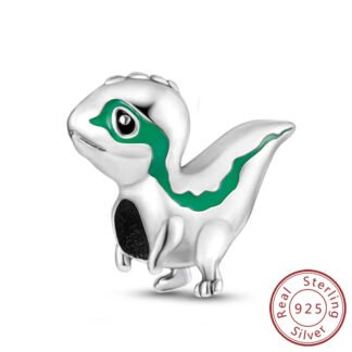 Silver Green Pattern Baby Dinosaur Charm