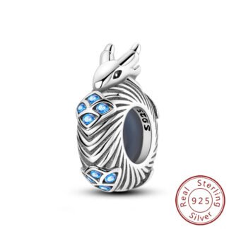 Silver Round Scale Dragon Blue Gems Charm