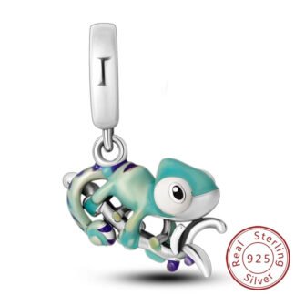 Silver Friendly Green Teal Chameleon Charm