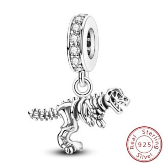 Silver Skeletal Dinosaur Charm