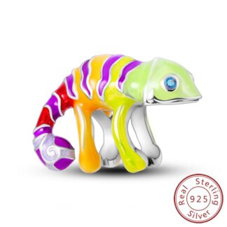 Silver Colorful Blue Eyes Chameleon Charm