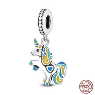 Silver Blue Teal Yellow Unicorn Charm