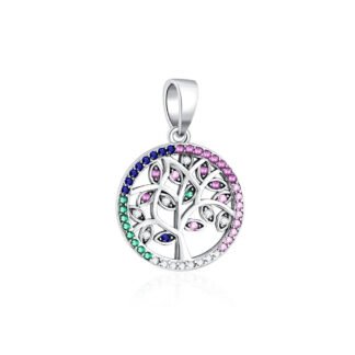 Silver Tree Pink Blue Green Gems Charm