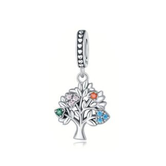 Silver Tree Multicolored Gems Charm