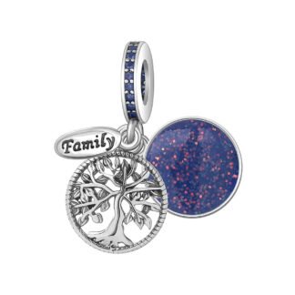 Silver Tree Glittery Blue Space Family Charm
