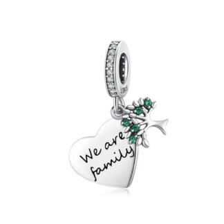 Silver Heart We Are Family Tree Charm