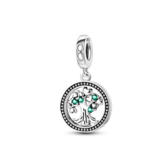 Silver Hearts Tree Green Gems Charm
