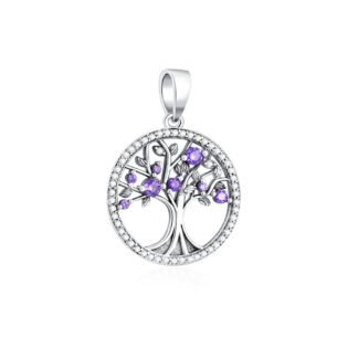Silver Tree Purple Gems Charm