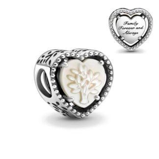 Silver Heart Cream White Tree Family Forever Charm