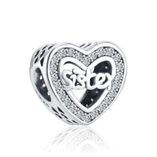 Silver Sister Sparkly Heart Charm