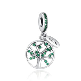 Silver Tree Green Gems Mom Charm