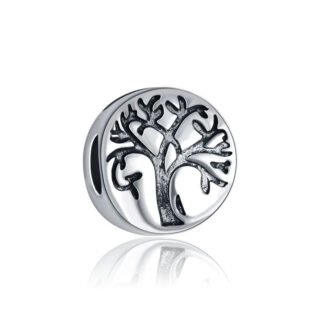 Silver Round Black Tree Groove Charm