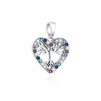 Silver Heart Multicolored Gems Tree Charm