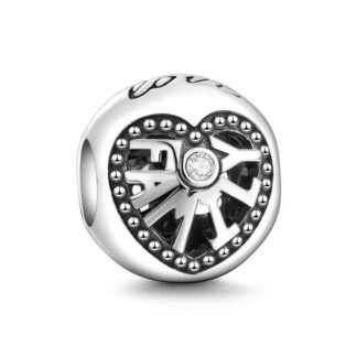 Silver Round Family Heart Pearly Charm