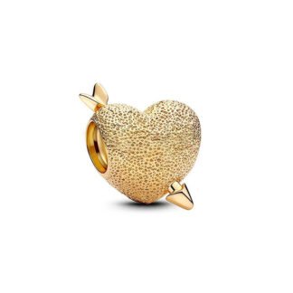 Silver Golden Textural Heart Arrow Pierced Through Charm