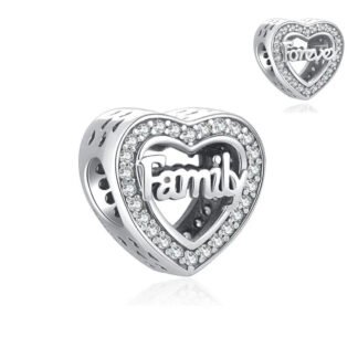 Silver Family Forever Sparkly Heart Charm
