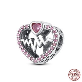 Silver Heart Rate Pink Charm