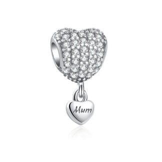 Silver White Gems on Heart Mum Charm