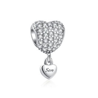 Silver White Gems on Heart Son Charm