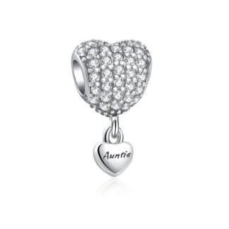 Silver White Gems on Heart Auntie Charm