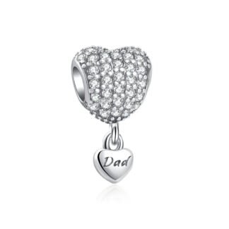 Silver White Gems on Heart Dad Charm
