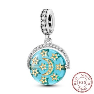 Silver Blue Cosmic Golden Moon Stars Charm