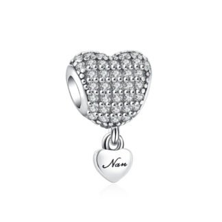 Silver White Gems on Heart Nan Charm