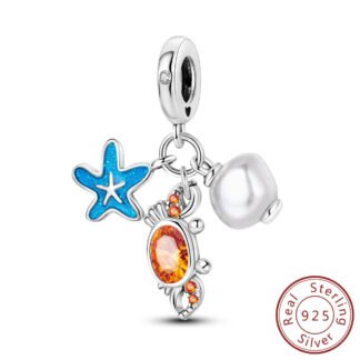Silver Orange Crab Blue Starfish Pearl Beach Charm