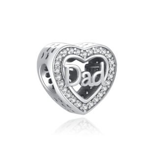 Silver Sparkly Heart Dad Charm