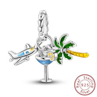 Silver Airplane Cocktail Palm Tree Tropical Charm