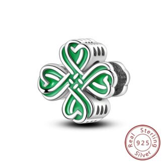 Silver Green Lucky Clover Charm