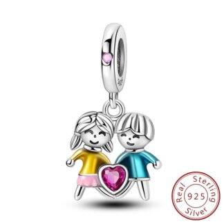 Silver Young Girl Boy Relationship Charm