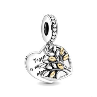 Silver Heart Golden Grains Tree Together Charm