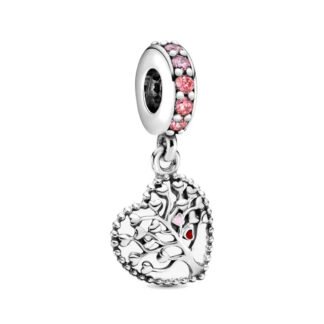 Silver Hearts Tree Pale Red Gems Charm