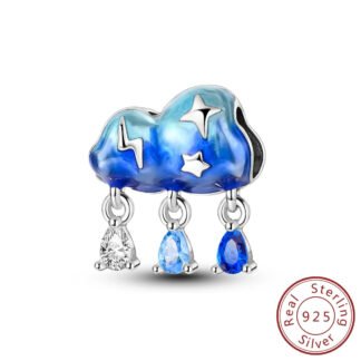 Silver Abstract Blue Rain Cloud Gem Drops Charm