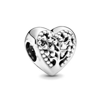 Silver Pearly Hearts Tree of Life in Heart Charm